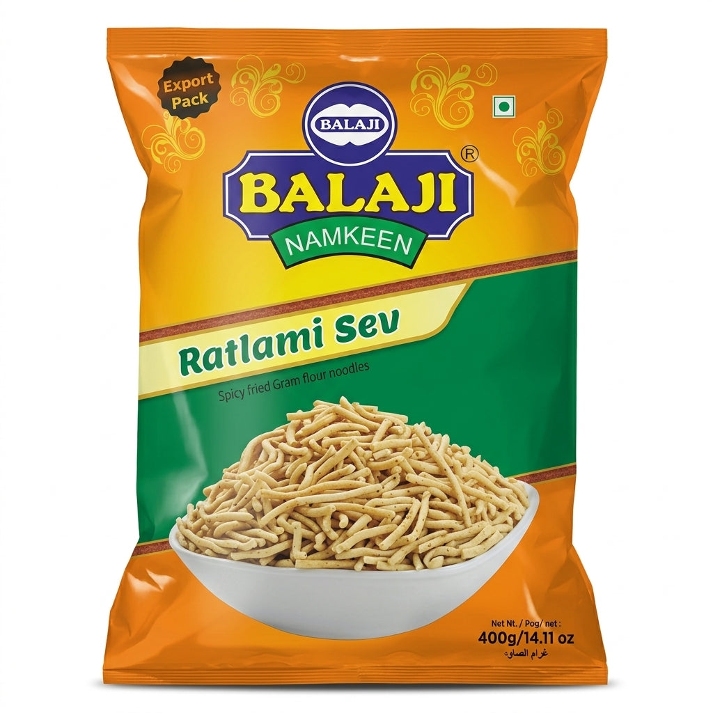 Balaji Ratlami Sev by Balaji Indian Snacks — front view showing product label and branding, studio product photo on white background