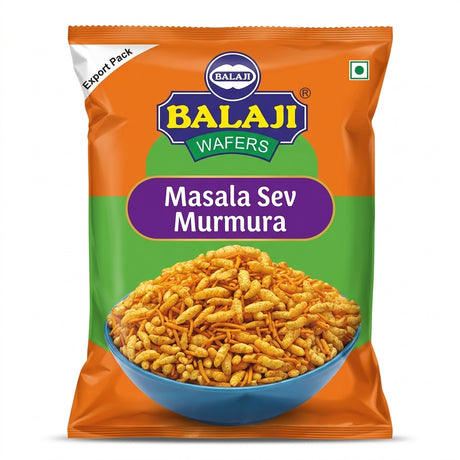 Balaji Masala Sev Mamra by Balaji Indian Snacks — front view showing product label and branding, studio product photo on white background