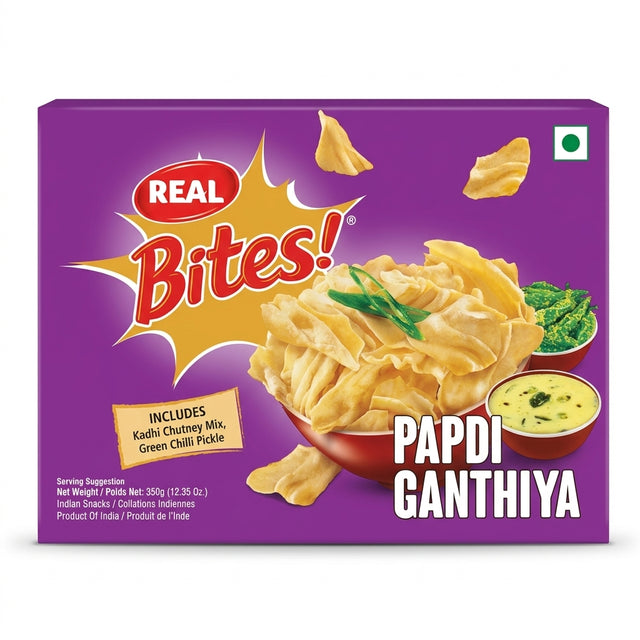 Real Papdi Gathiya by Real Indian Snacks — front view showing product label and branding, studio product photo on white background