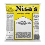 Nisa's Frozen Chicken Spring Rolls by Nisa's Frozen — back view showing ingredients and product details, studio product photo on white background