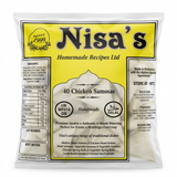 Nisa's Frozen Chicken Samosas by Nisa's Frozen — back view showing ingredients and product details, studio product photo on white background