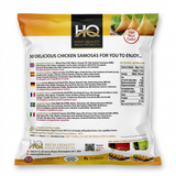 HQ Frozen Chicken Samosas by HQ Frozen — back view showing ingredients and product details, studio product photo on white background