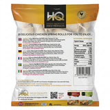 HQ Frozen Chicken Spring Rolls by HQ Frozen — back view showing ingredients and product details, studio product photo on white background