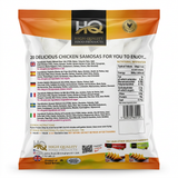 HQ Frozen Chicken Samosas by HQ Frozen — back view showing ingredients and product details, studio product photo on white background