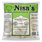 Nisa's Frozen Vegetable Samosas by Nisa's Frozen — back view showing ingredients and product details, studio product photo on white background