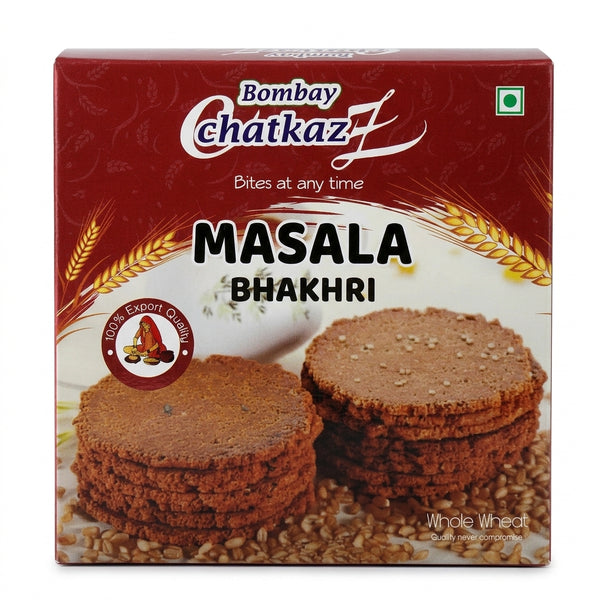 Bombay Chatkaz Masala Bhakhri by Bombay Chatkaz Indian Snacks — front view showing product label and branding, studio product photo on white background