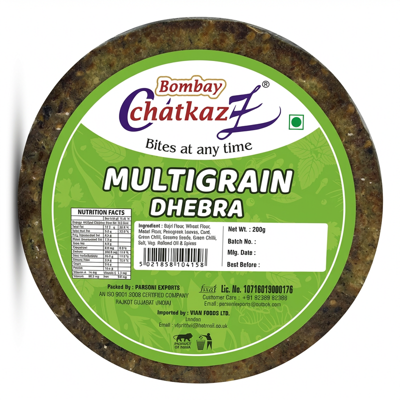 Bombay Chatkaz Multigrain Dhebra 200g by Variety Flours — front view showing product label and branding, studio product photo on white background
