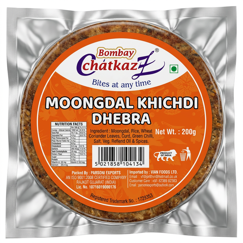 Bombay Chatkaz Moong Dal Khichdi Dhebra 200g by Bombay Chatkaz Mukhwas — front view showing product label and branding, studio product photo on white background