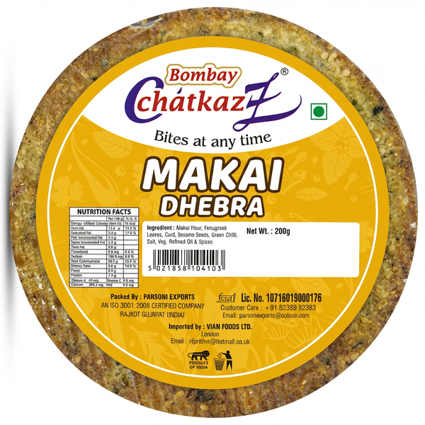 Bombay Chatkaz Makai Dhebra 200g by Bombay Chatkaz Food & Drink > Snack Foods — front view showing product label and branding, studio product photo on white background