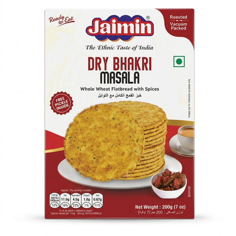 Jaimin Masala Bhakri by Jaimin Indian Snacks — front view showing product label and branding, studio product photo on white background