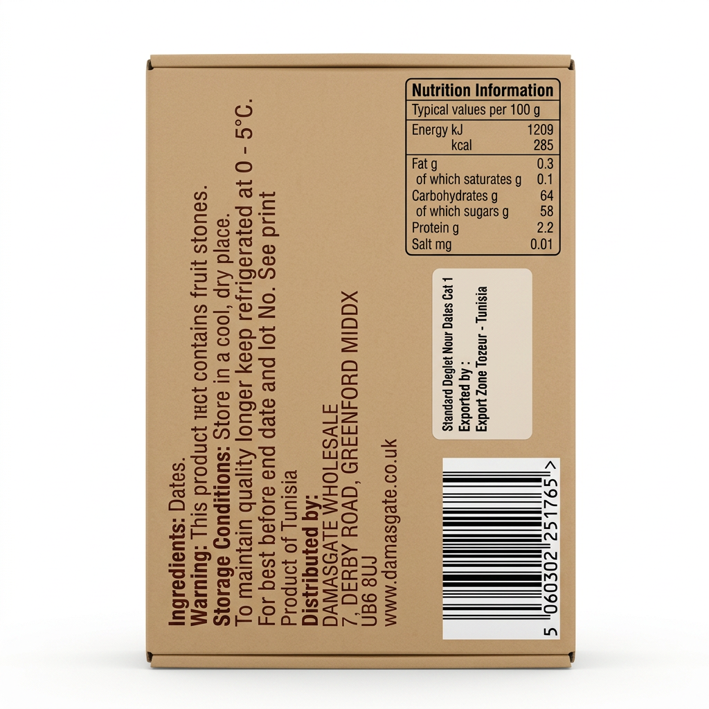 Sofra Tunisian Dates by Sofra Dry Fruits & Nuts — back view showing ingredients and product details, studio product photo on white background