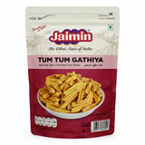 Jaimin Tum Tum Gathiya by Jaimin Indian Snacks — front view showing product label and branding, studio product photo on white background