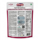 Jaimin Tum Tum Gathiya by Jaimin Indian Snacks — back view showing ingredients and product details, studio product photo on white background