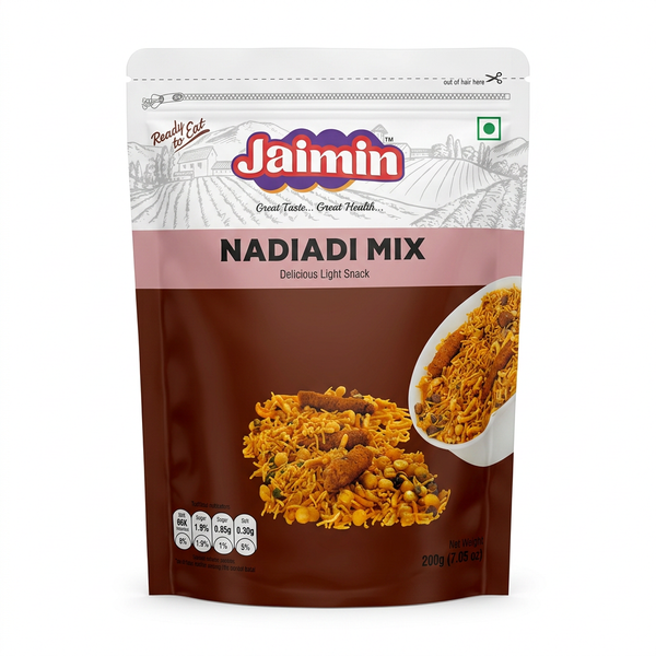 Jaimin Nadyadi Mix 200g Bread Toast with Cumin Seeds by Jaimin Food & Beverage > Pantry > Bread & Baked Goods > Rusks & Biscotti — front view showing product label and branding, studio product photo on white background