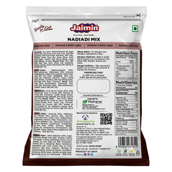 Jaimin Nadyadi Mix 200g Bread Toast with Cumin Seeds by Jaimin Food & Beverage > Pantry > Bread & Baked Goods > Rusks & Biscotti — back view showing ingredients and product details, studio product photo on white background