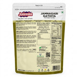 Jaimin Jamnagari Gathiya by Jaimin Indian Snacks — back view showing ingredients and product details, studio product photo on white background