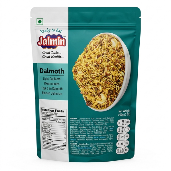 Jaimin Dal Moth by Jaimin Indian Snacks — front view showing product label and branding, studio product photo on white background
