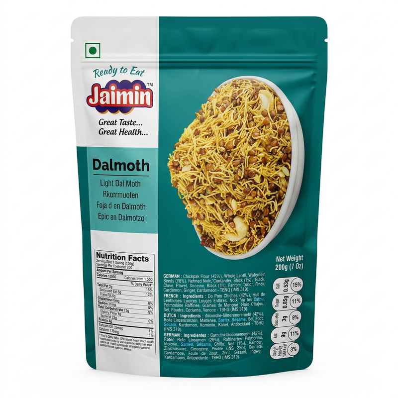 Jaimin Dal Moth by Jaimin Indian Snacks — front view showing product label and branding, studio product photo on white background