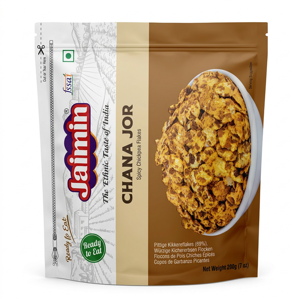 Jaimin Chana Jor Garam by Jaimin Indian Snacks — front view showing product label and branding, studio product photo on white background