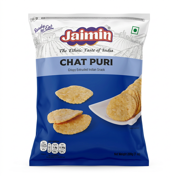 Jaimin Chat Puri by Jaimin Indian Snacks — front view showing product label and branding, studio product photo on white background
