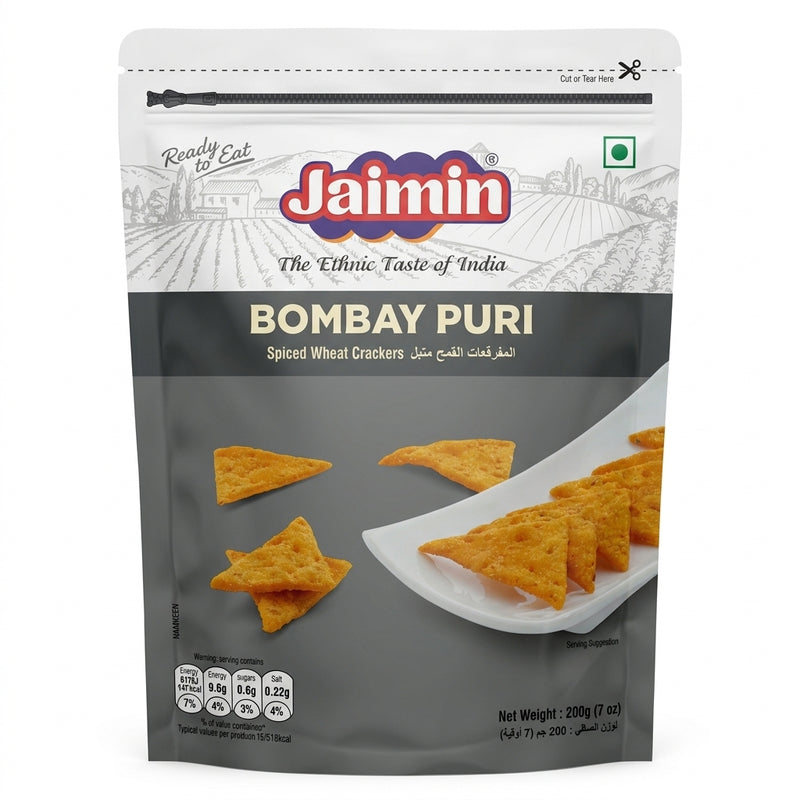 Jaimin Bombay Puri by Jaimin Indian Snacks — front view showing product label and branding, studio product photo on white background