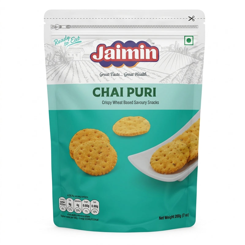 Jaimin Chai Puri by Jaimin Indian Snacks — front view showing product label and branding, studio product photo on white background