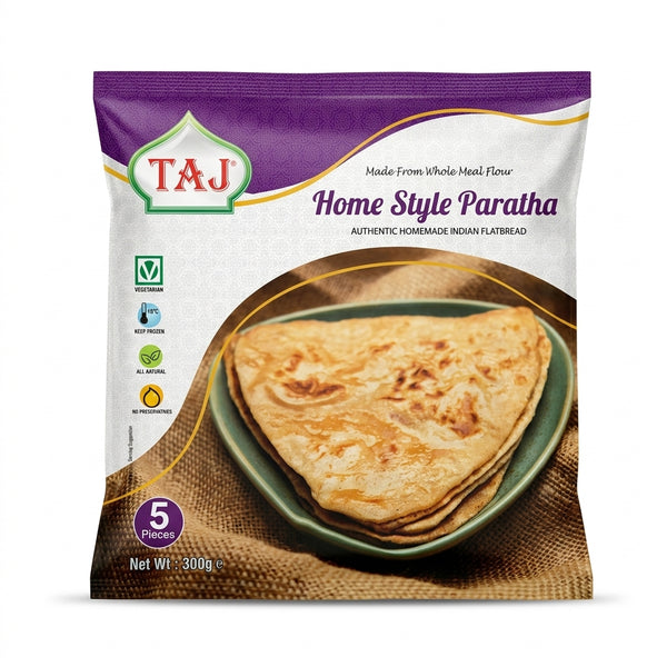 Taj Frozen Homestyle Paratha by Taj Frozen — front view showing product label and branding, studio product photo on white background