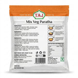 Taj Frozen Mix Veg Paratha by Taj Frozen — back view showing ingredients and product details, studio product photo on white background