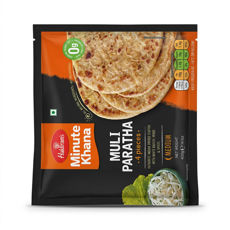 Haldirams Frozen Muli Paratha by Haldirams Frozen — front view showing product label and branding, studio product photo on white background