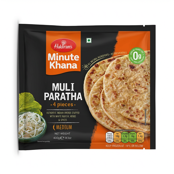 Haldirams Frozen Muli Paratha by Haldirams Frozen — front view showing product label and branding, studio product photo on white background