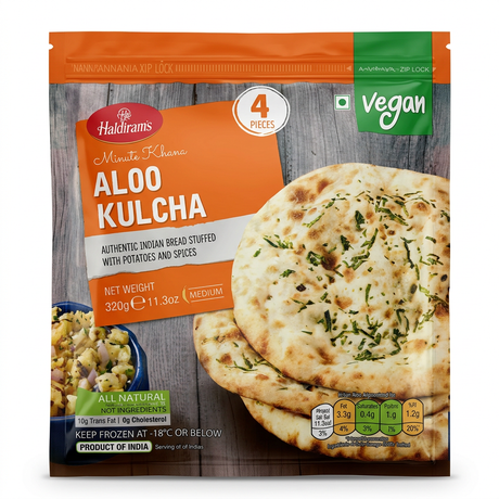 Haldirams Frozen Aloo Kulcha by Haldirams Frozen — front view showing product label and branding, studio product photo on white background
