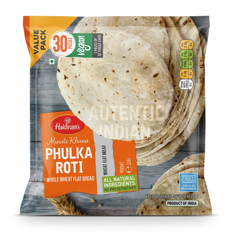 Haldirams Frozen Phulka Roti by Haldirams Frozen — front view showing product label and branding, studio product photo on white background