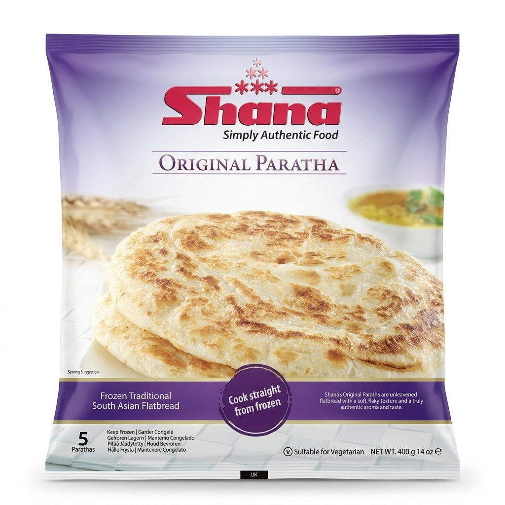 Shana Frozen Original (Plain) Paratha by Shana Frozen — front view showing product label and branding, studio product photo on white background