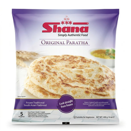 Shana Frozen Original (Plain) Paratha by Shana Frozen — front view showing product label and branding, studio product photo on white background