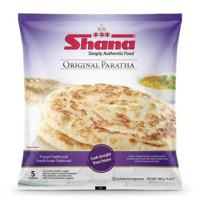 Shana Frozen Original (Plain) Paratha by Shana Frozen — front view showing product label and branding, studio product photo on white background