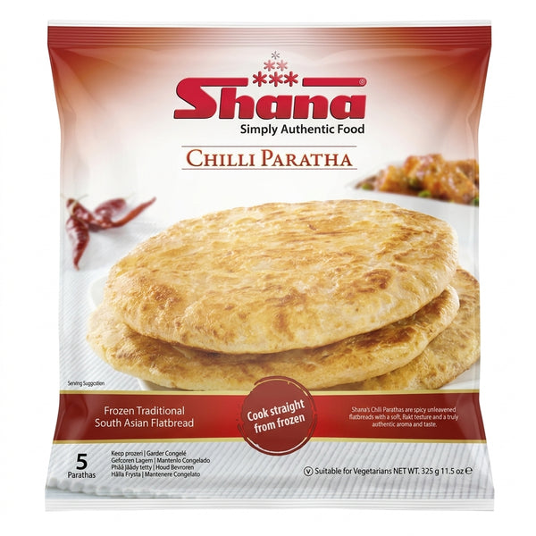 Shana Frozen Chilli Paratha by Shana Frozen — front view showing product label and branding, studio product photo on white background