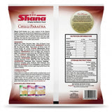 Shana Frozen Chilli Paratha by Shana Frozen — back view showing ingredients and product details, studio product photo on white background