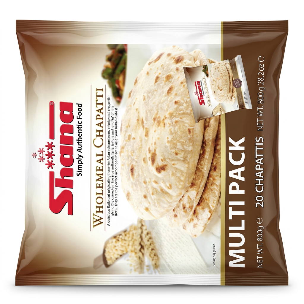 Shana Frozen Wholemeal Chapatti by Shana Frozen — front view showing product label and branding, studio product photo on white background