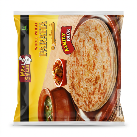 Mon Salwa Frozen Whole Wheat Paratha by Mon Salwa Frozen — front view showing product label and branding, studio product photo on white background
