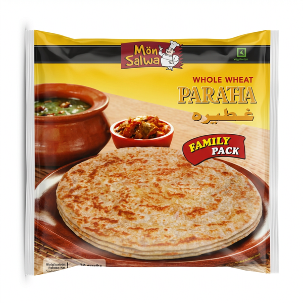 Mon Salwa Frozen Whole Wheat Paratha by Mon Salwa Frozen — front view showing product label and branding, studio product photo on white background