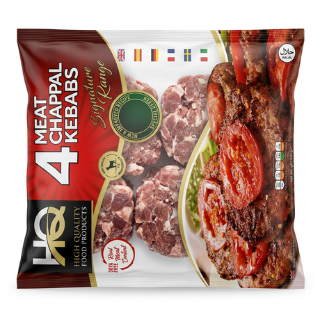 HQ Frozen Meat Chappali Kebabs by HQ Frozen — front view showing product label and branding, studio product photo on white background