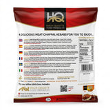HQ Frozen Meat Chappali Kebabs by HQ Frozen — back view showing ingredients and product details, studio product photo on white background