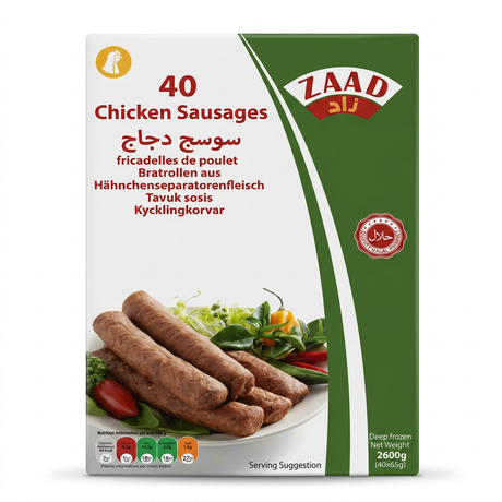 Zaad Frozen Chicken Sausages by Zaad Frozen — front view showing product label and branding, studio product photo on white background