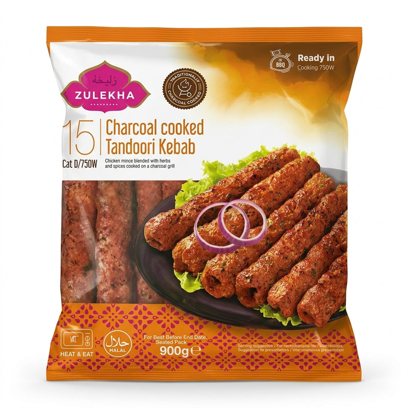 Zulekha Frozen Charcoal Cooked Tandoori Kebab by Zulekha Frozen — front view showing product label and branding, studio product photo on white background