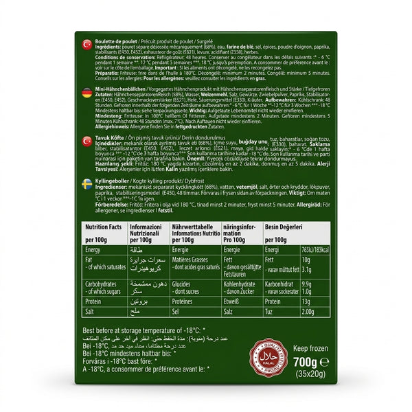 Zaad Frozen Chicken Meat Balls by Zaad Frozen — back view showing ingredients and product details, studio product photo on white background