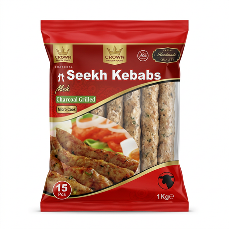 Crown Frozen Meat Charcoal Seekh Kebab by Crown Frozen — front view showing product label and branding, studio product photo on white background