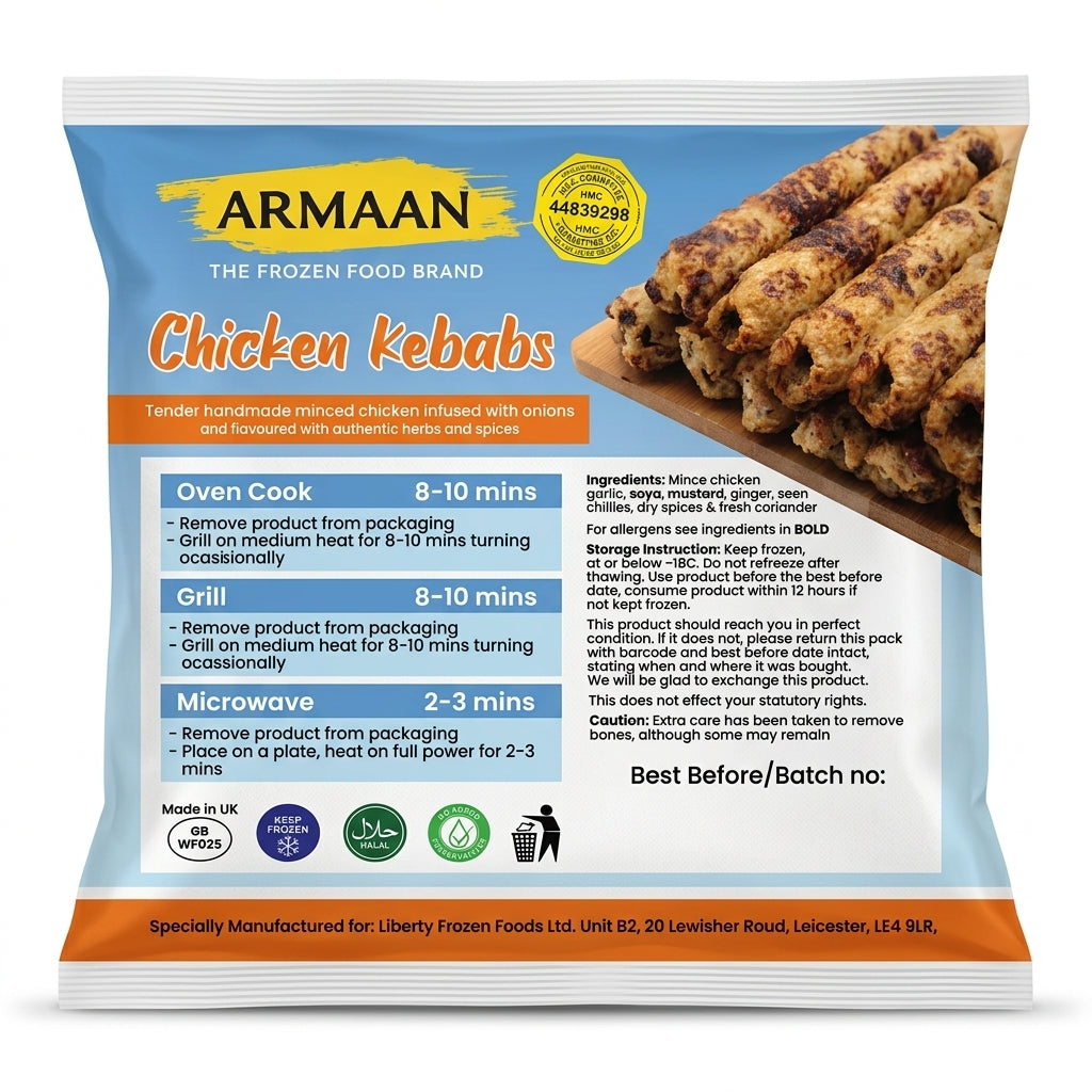 Armaan Frozen Chicken Kebabs by Armaan Frozen — front view showing product label and branding, studio product photo on white background
