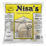 Nisa's Frozen Chicken Shami Kebabs by Nisa's Frozen — back view showing ingredients and product details, studio product photo on white background