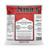 Nisa's Frozen Lamb Seekh Kebabs by Nisa's Frozen — back view showing ingredients and product details, studio product photo on white background