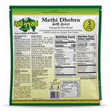 Garvi Gujarat Frozen Methi Dhebra by Garvi Gujarat Frozen — back view showing ingredients and product details, studio product photo on white background